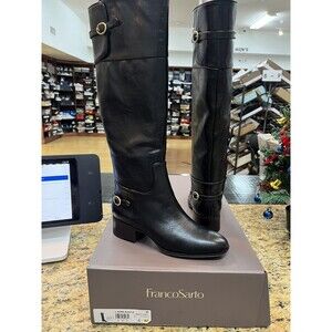 Franco Sarto Womens Jazrin Black Knee-High Boots Shoes 6 Medium Leather